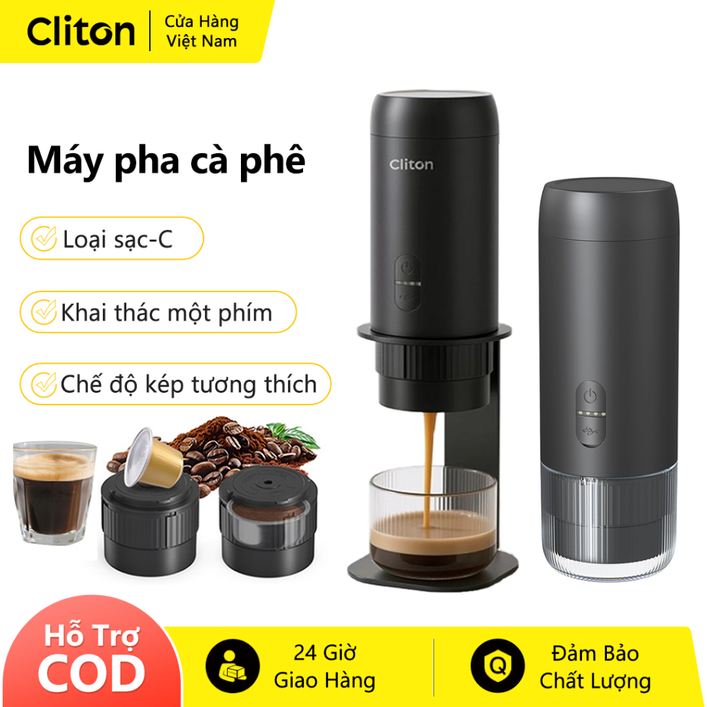 Máy pha cà phê Espresso điện không dây 2 trong 1 CLITON Máy pha cà phê Mini cầm tay - Viên nang làm lạnh / nóng Khả năng