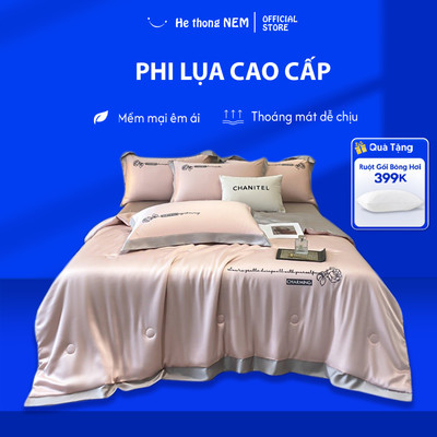 Bộ ga giường 5 món He thong NEM cao cấp Set drap giường chăn ga gối phi lụa thái nhiều màu trải giường mát lạnh mùa hè