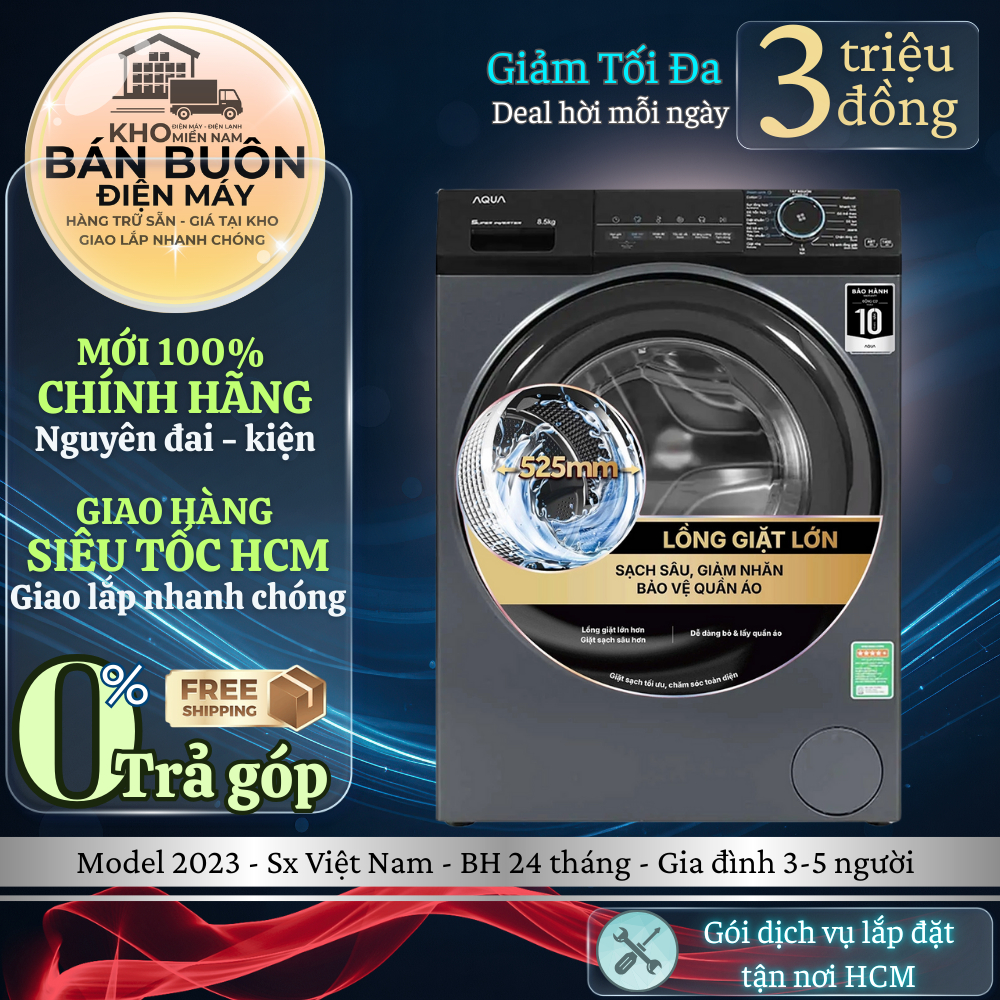 AQD-A852J(BK) Máy giặt Aqua 8.5kg – Inverter, giặt hơi nước, cửa trước | AQD-A852J BK