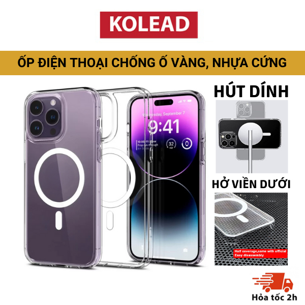 Ốp điện thoại trong suốt nhựa cứng P88 chống ố KOLEAD sạc từ tính dành cho iphone 13 14 15 16 17 Pro