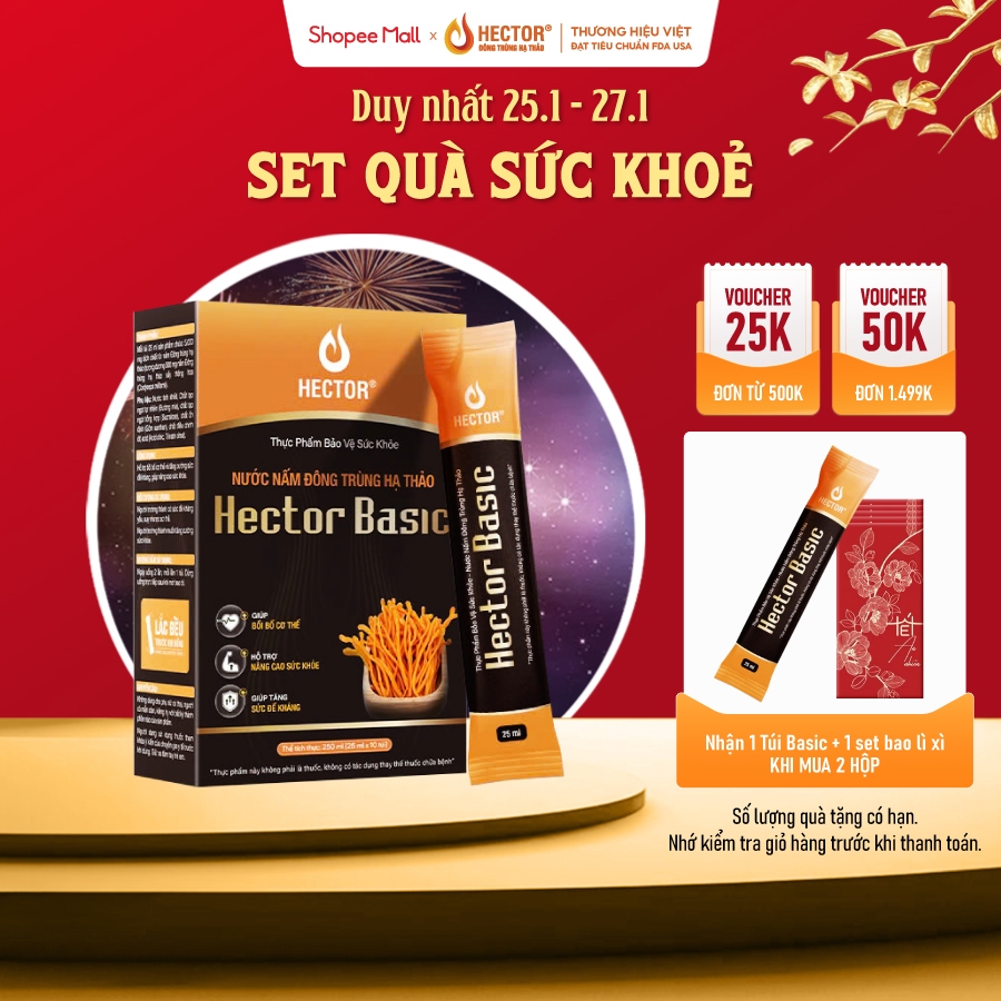 Nước nấm Đông trùng hạ thảo Hector Basic (10 túi/ Hộp)