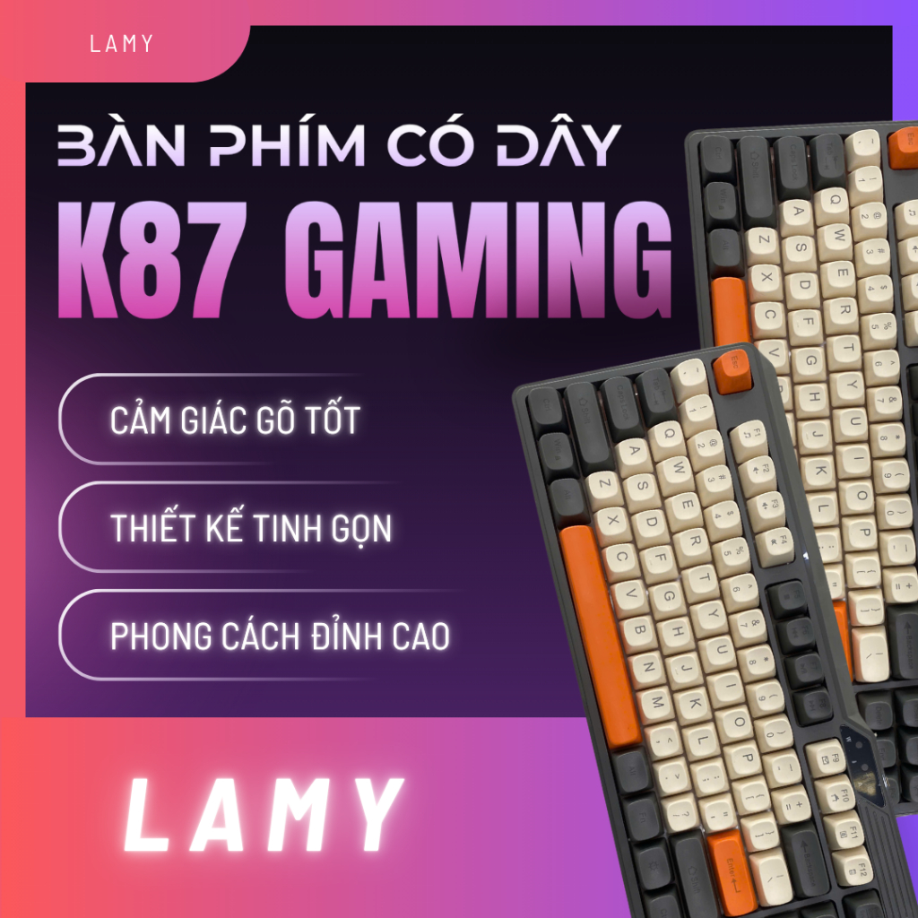 Bàn Phím K87 Retro Xám Kem Cam – Có Dây USB – Phím Văn Phòng Gõ Êm Đẹp