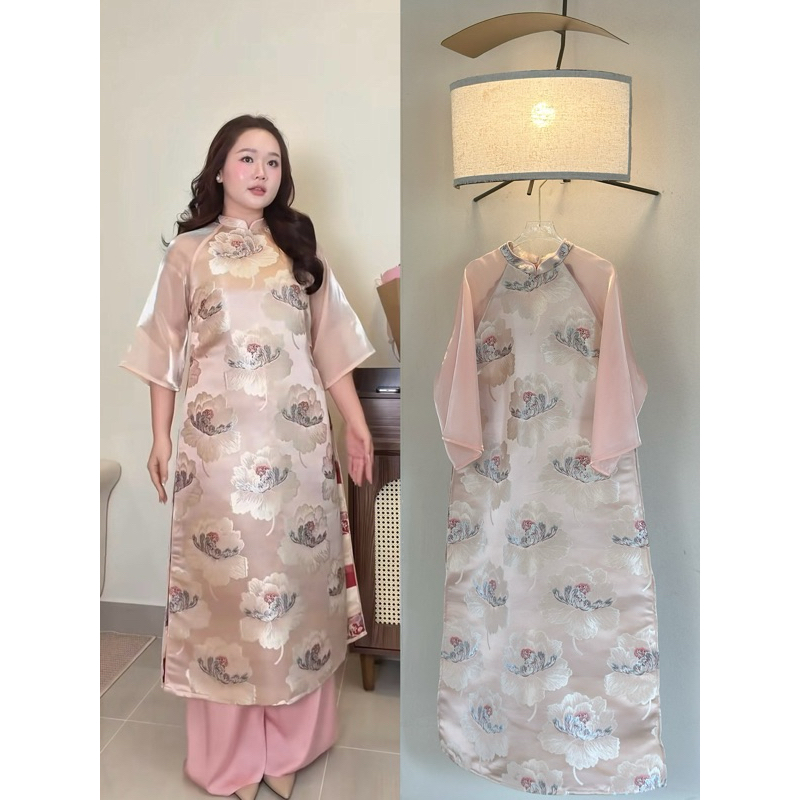 Áo dài cách tân BIGSIZE gấm taffa cao cấp, cổ trụ thiết kế XLDM Studio (Áo dài Minh Châu