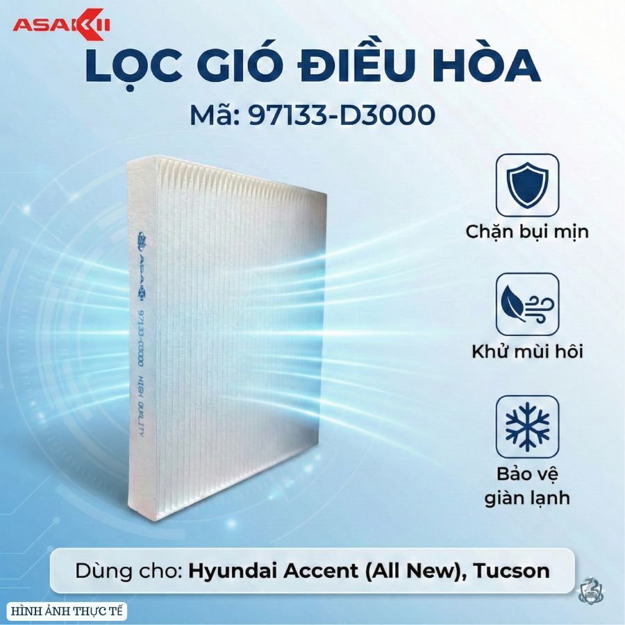 Lọc điều hòa Hyundai Accent 2018+, Tucson, Kona, Kia Sportage (Mã 97133-D3000) - ASAKII tiêu chuẩn, 