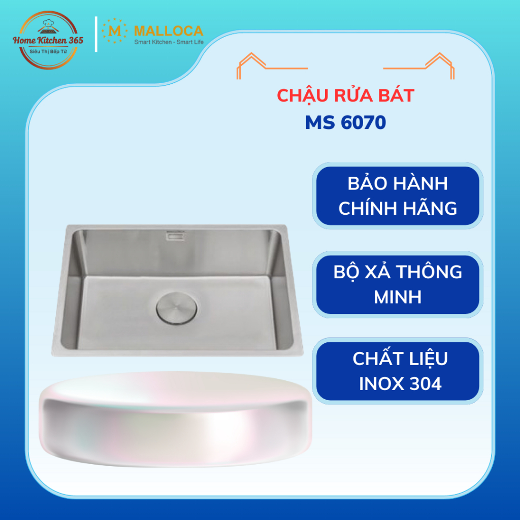 Chậu rửa chén Malloca MS 6070 - Chống Ồn, Dễ Vệ Sinh, Phù Hợp Mọi Không Gian Bếp