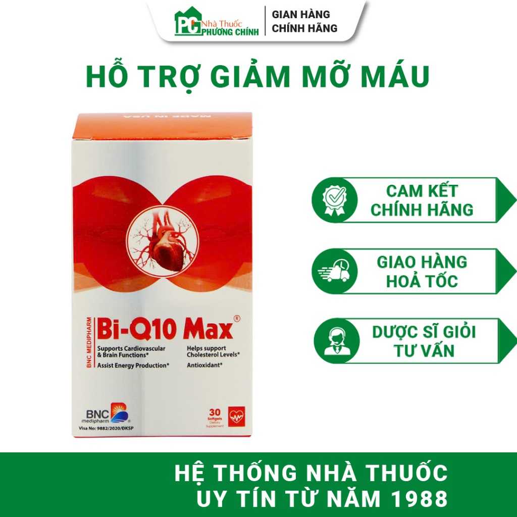 Viên Uống Bổ Tim BNC Medipharm Bi-Q10 Max - Hỗ Trợ Giảm Mỡ Máu & Sức Khỏe Tim Mạch 30 Viên/Hộp
