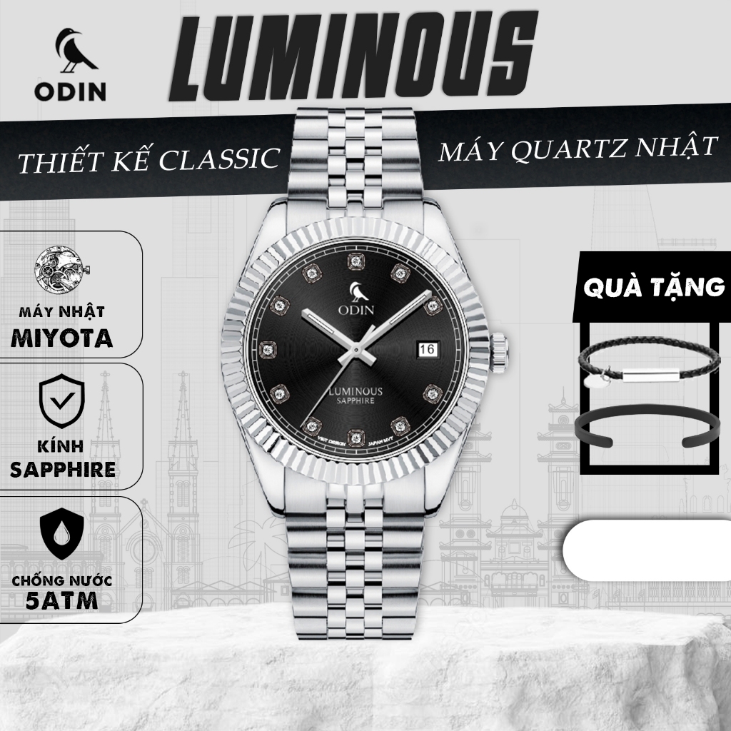 Đồng hồ ODIN Luminous Classic-Vành Benzel Khía-Máy Miyota Nhật-Chống nước 5ATM-Kính Sapphire-Size 40