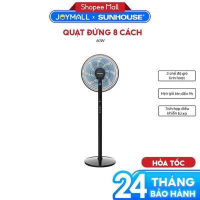 Quạt Đứng 8 Cánh SUNHOUSE SHD7346, Hàng Chính Hãng, 3 Chế Độ Gió, Có Hẹn Giờ - JoyMall