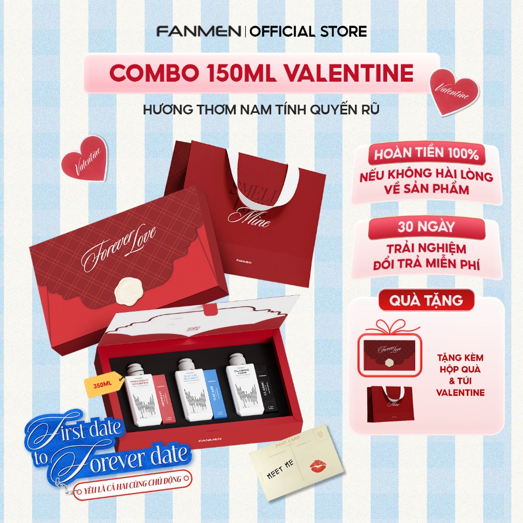 [Combo Quà Tặng Valentine] Bộ 3 Sữa tắm hương nước hoa Fanmen làm sạch sâu 150ml & 3 nước hoa Fanmen
