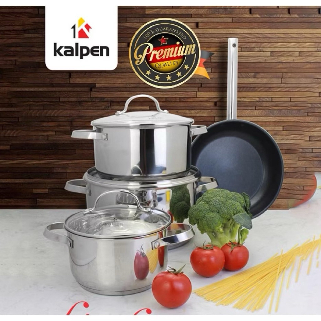 Bộ 3 nồi 1 chảo 26cm inox 304 cao cấp 5 đáy Kalpen L2PRO, Bộ nồi chảo inox, bộ nồi chảo chống dính, 