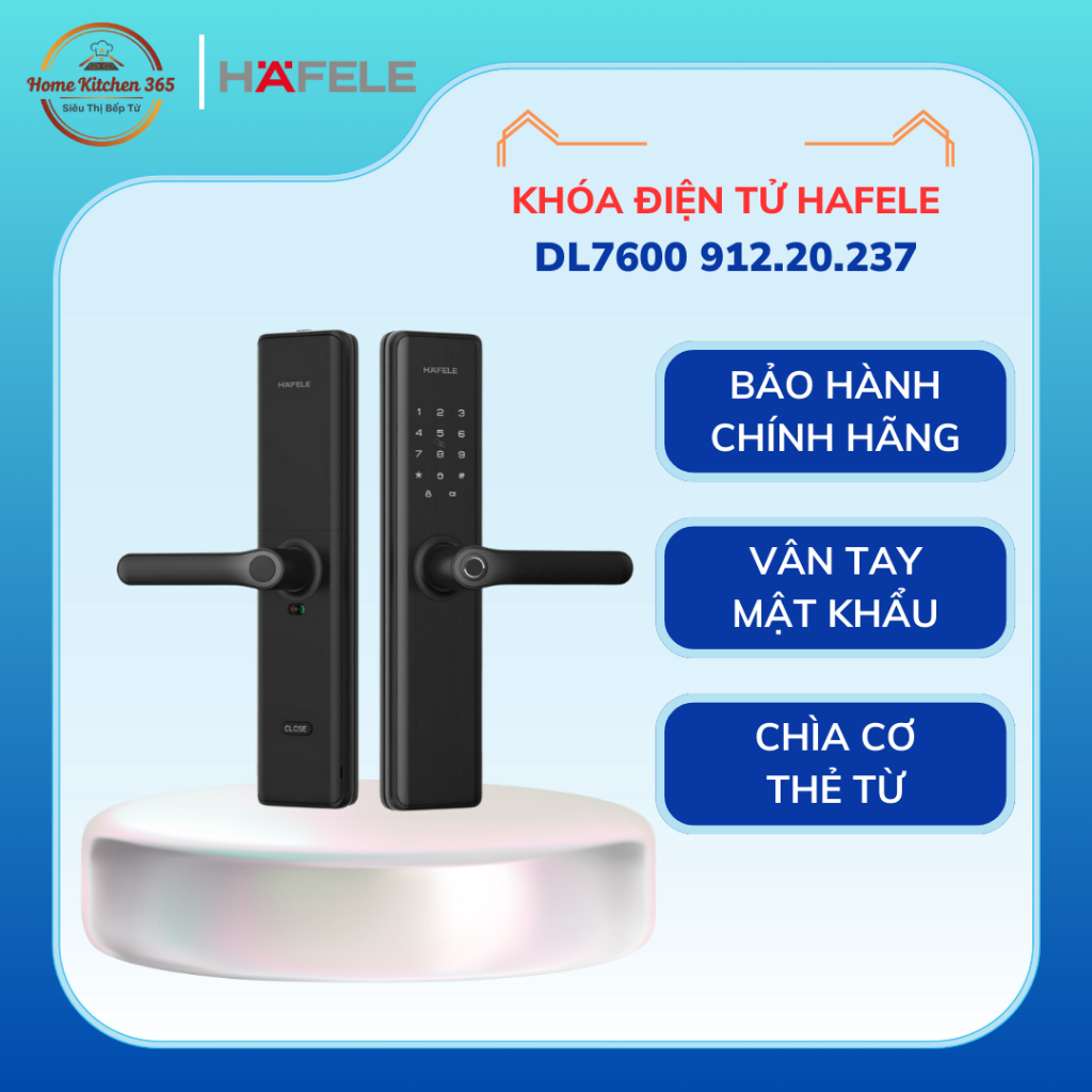 Khóa Điện Tử Hafele DL7600 Đen Không Pin 912.20.237 | Khóa vân tay & mật khẩu Hafele cao cấp