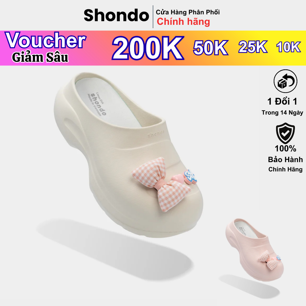 [FULL BOX][TẶNG CHARM] Giày Clog Nữ Mule Chic Shondo Đế Cao 6cm Thoáng Nhẹ Nhiều Màu Chính Hãng