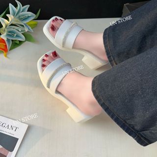 Dép đế xuồng nữ 5 phân quai ngang đính dây đá lấp lánh thời trang UST059 Un Store