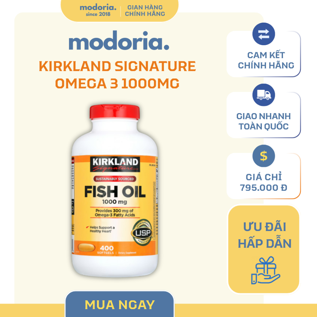[modoria.] Viên Dầu Cá Omega 3 Kirkland Signature 1000mg 400 Viên Mỹ