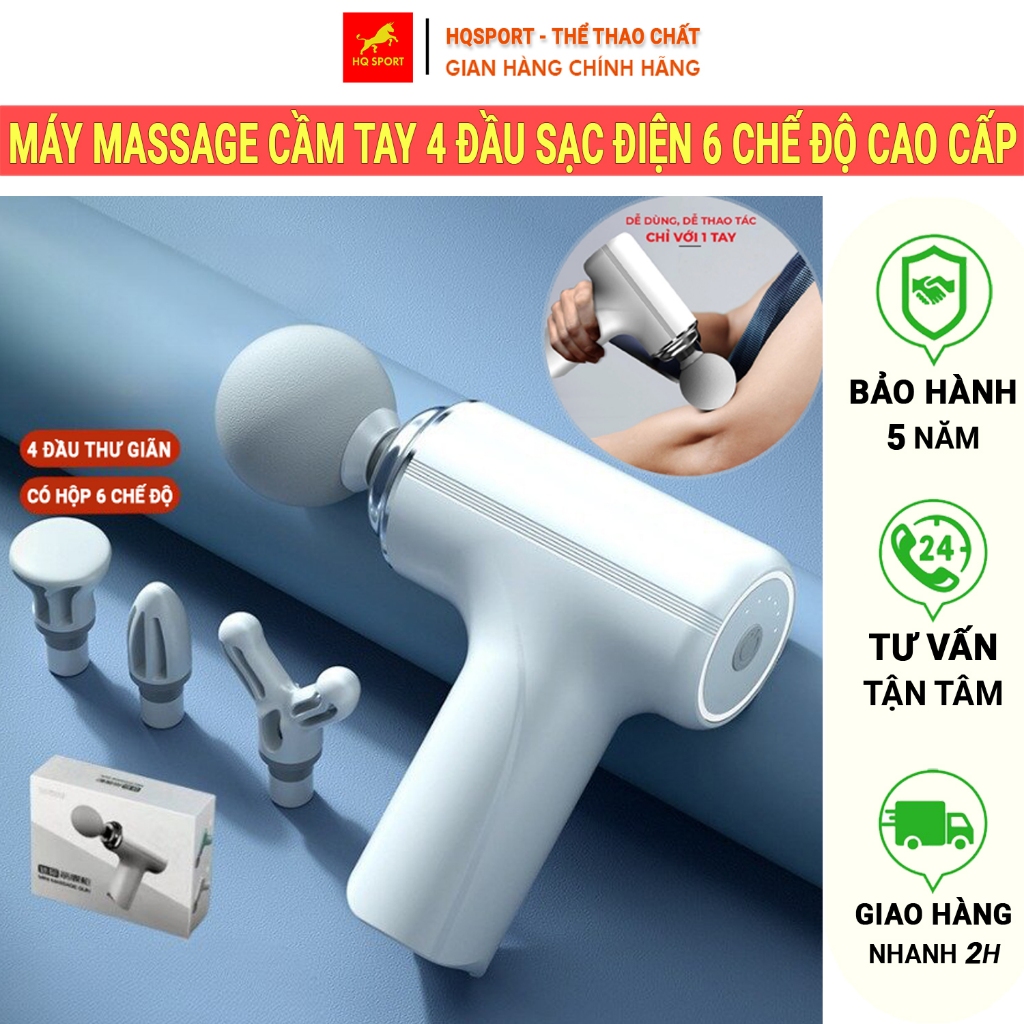Máy Massage Cầm Tay Đa Năng 4 Đầu Lắp Sạc Tích Điện  Pin Trâu 6 Chế Độ Cao Cấp Thư Giãn Toàn Thân Nam Nữ Tại Nhà
