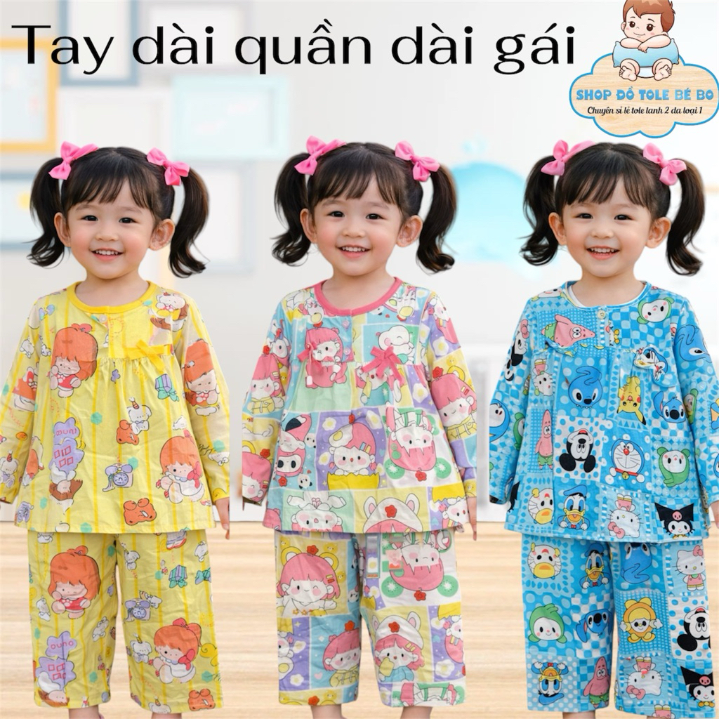 (COMBO 3-5 BỘ) Tay dài quần dài bé gái/ tole lanh 2 da
