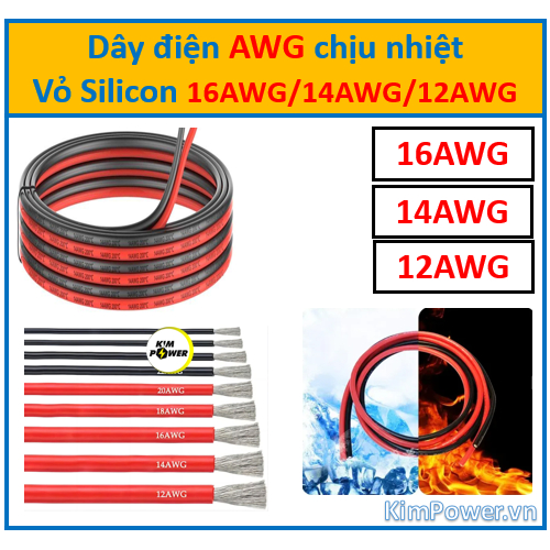 Dây điện AWG chịu nhiệt - vỏ Silicon 16AWG-14AWG-12AWG đỏ-đen (1 mét)