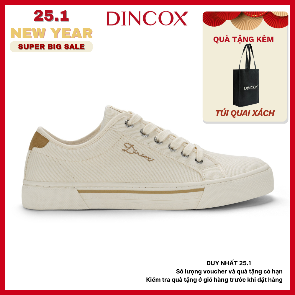 Giày Thể Thao Nam Nữ, Giày Sneaker Vải Canvas, Giày Thời Trang Dincox E12 Cream