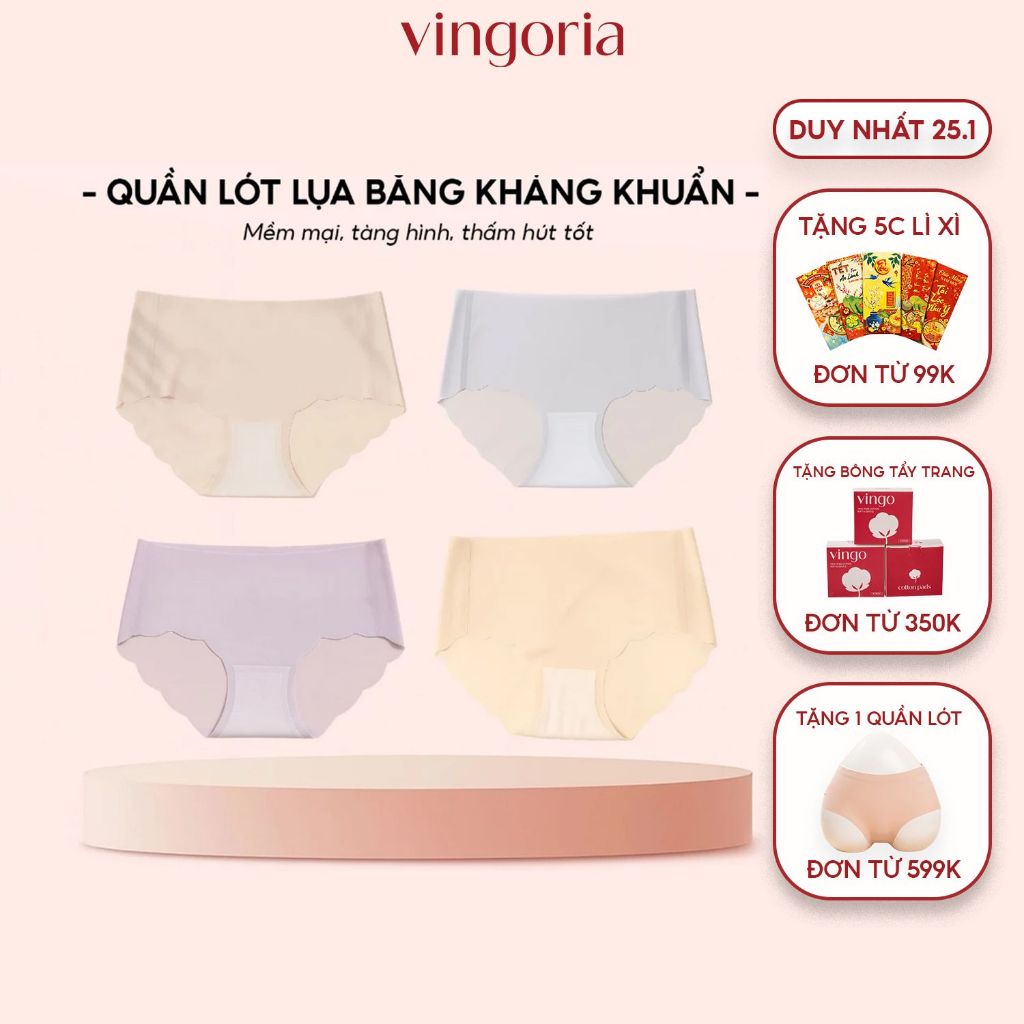 Combo 8 quần lót lụa băng tàng hình VINGO/VINGORIA mềm mại kháng khuẩn CB90