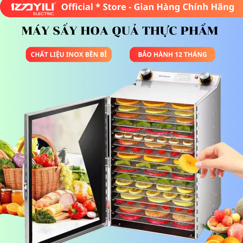 Máy sấy khô thực phẩm 6 - 12 - 18 khay inox Dehygrator, Mấy sấy dẻo giòn trái cây hoa quả [BH 12 Tháng]
