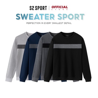 Áo nỉ nam dài tay S2 SPORT áo sweater thu đông kẻ ngang cổ tròn cotton USA co giãn giữ ấm tốt - AN04