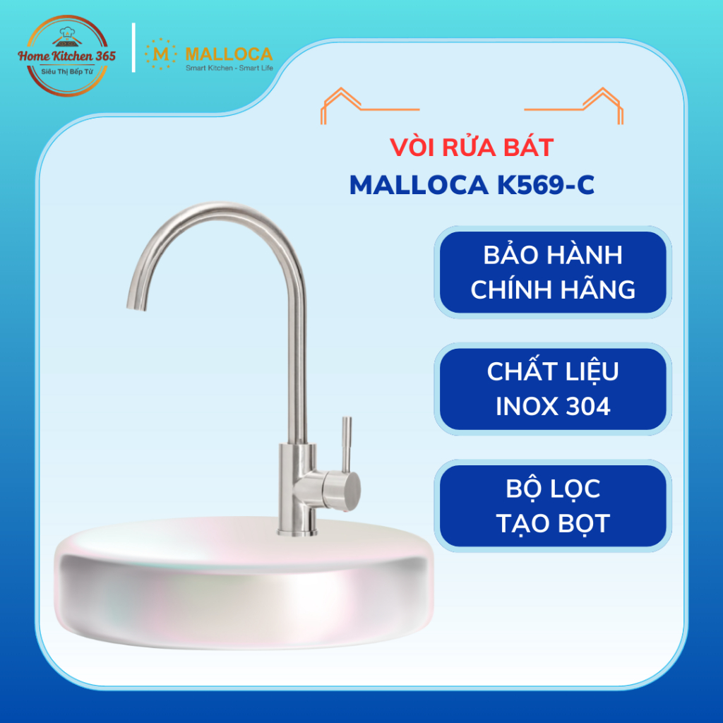 Vòi rửa chén Malloca K569-C – Inox 304 Cao Cấp, Bảo hành 3 Năm