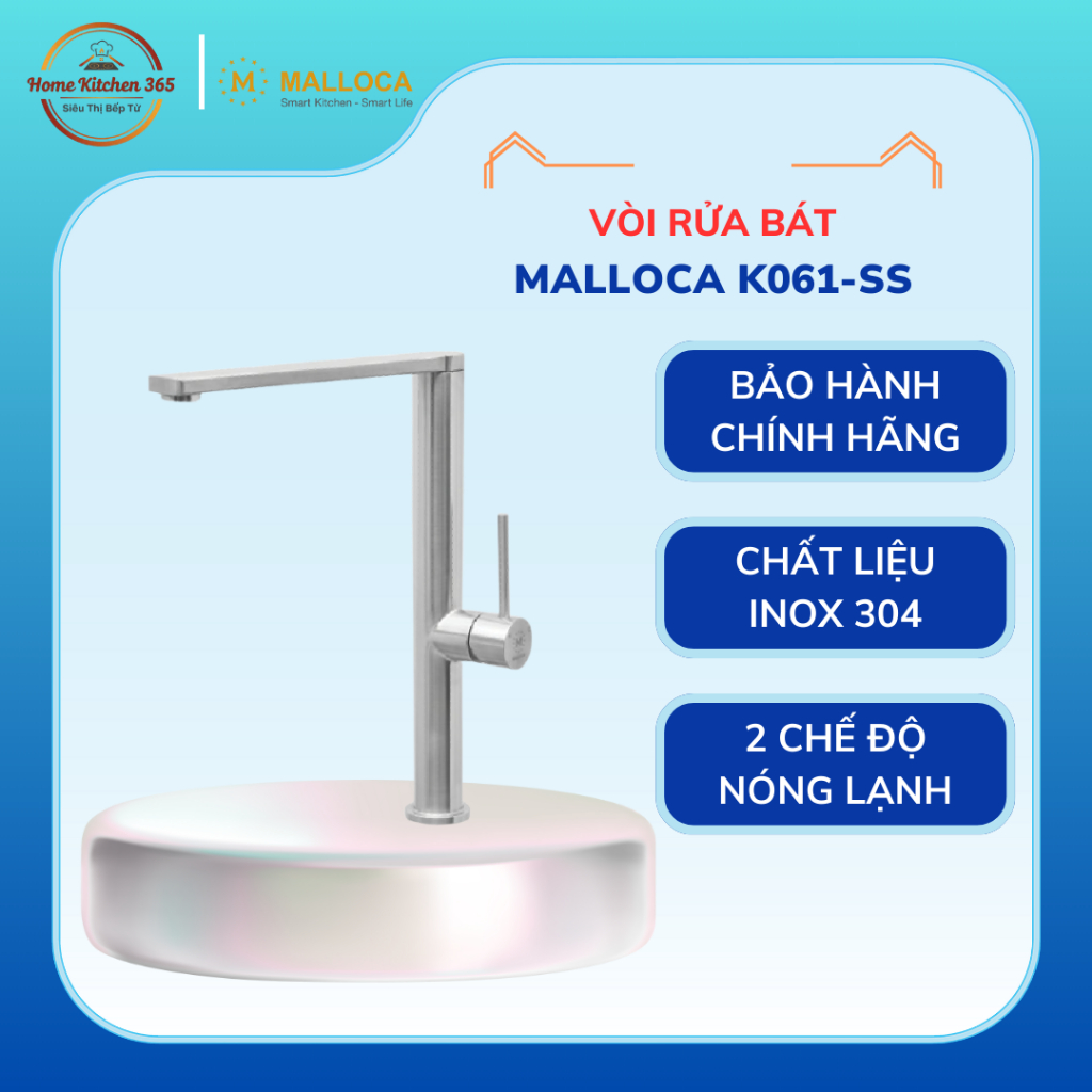 Vòi Rửa Chén Malloca K061-SS bảo hành 3 năm - Thiết Kế Gọn Đẹp, Chống Oxi Hóa