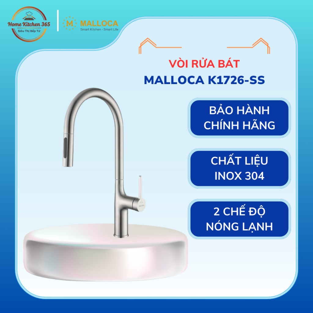 Vòi Rửa Chén Bát Inox Malloca K1726-SS - Đầu Xịt 2 Chế Độ, Inox Bền Đẹp