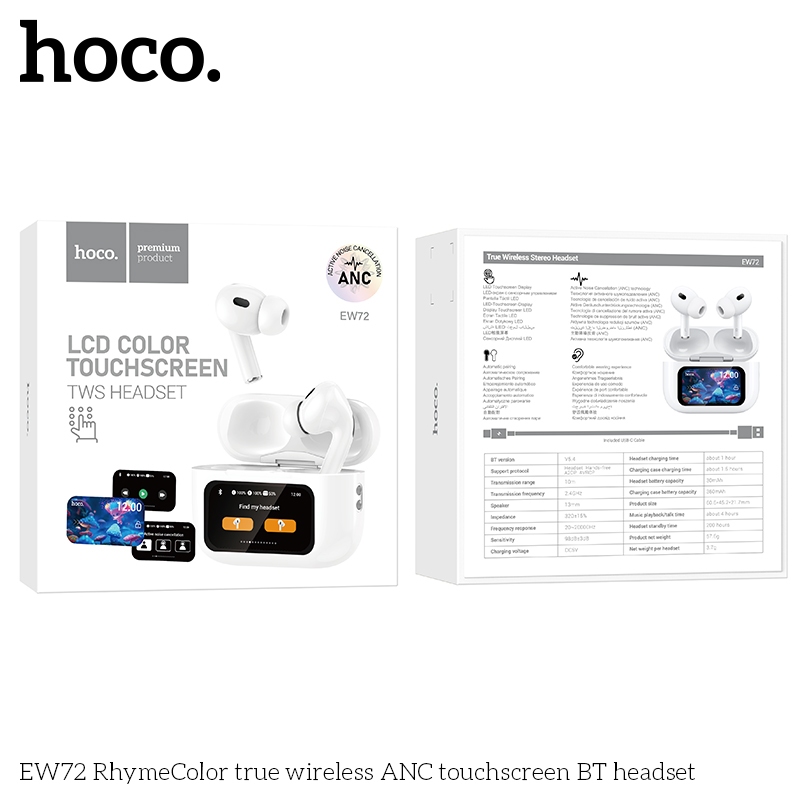 Tai nghe bluetooth 5.4 màn hình cảm ứng Hoco EW72 ANC Pin 4h