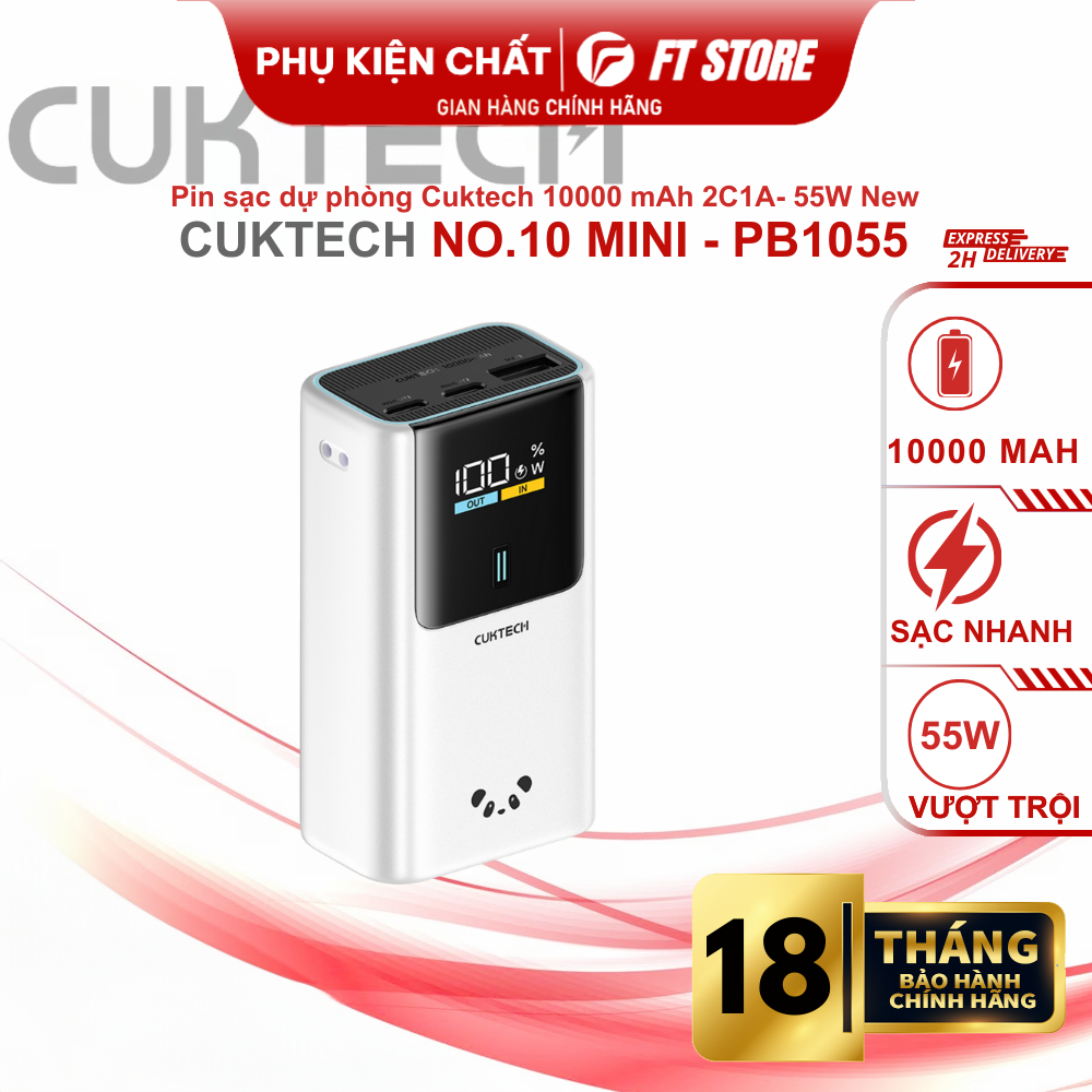 Pin sạc dự phòng CUKTECH No.10 Mini Power Bank 10000mAh New - PB1055 Panda - 55W PD/PPS/QC/Mi Turbro