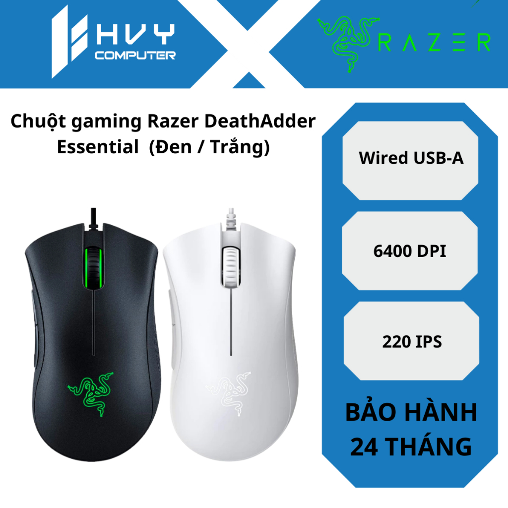 Chuột gaming Razer DeathAdder Essential  (Đen / Trắng) - Hàng Chính Hãng