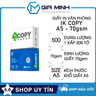 Giấy In A5 Văn Phòng - IK Copy - Định Lượng 70gsm - 1 Xấp 500 Tờ - Full VAT - Full Box