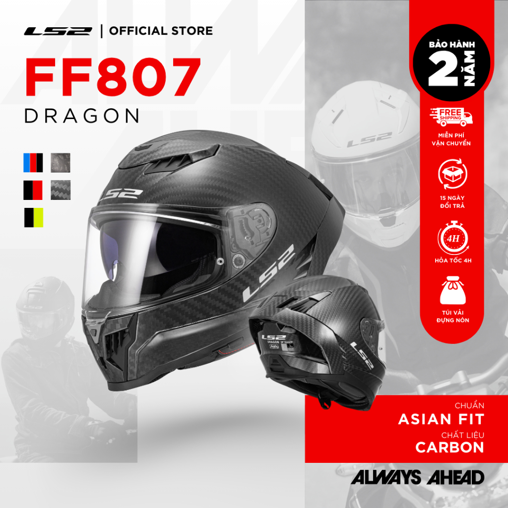 Mũ Bảo Hiểm Fullface LS2 FF807 Dragon Carbon 2 Kính Form Asian Fit Thông Gió Thông Minh Touring Chạy