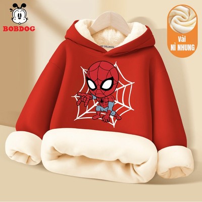 Áo nỉ lót lông cho bé trai BOBDOG, áo hoodie bé trai chất nỉ nhung dày ấm in hình người nhện cho bé