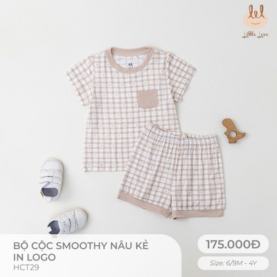 BỘ CỘC TAY VẢI SMOOTHY KẺ NÂU IN LOGO [ SIÊU MỀM, MÁT, MỊN CO DÃN VÀ THẤM HÚT TỐT] SZ 6/9M - 4Y (HCT29)