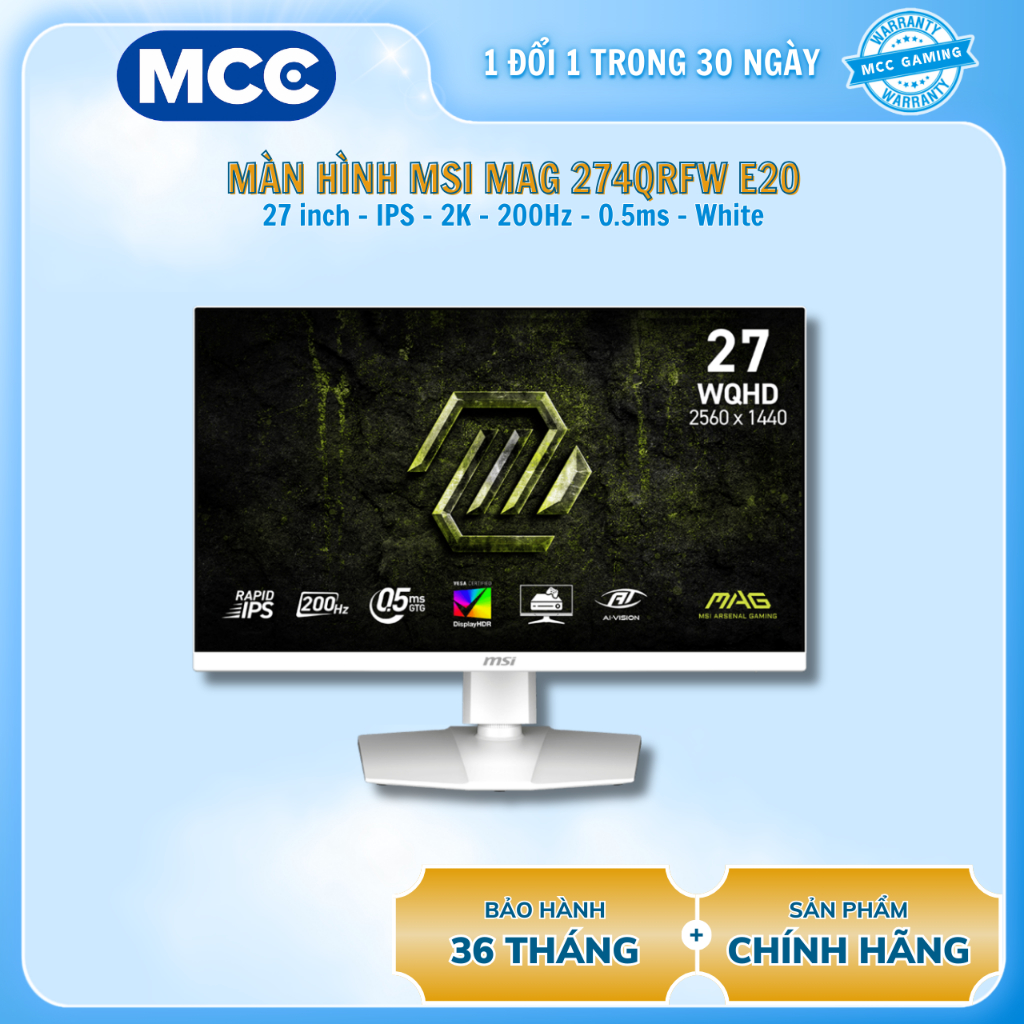 Màn hình MSI MAG 274QRFW E20 (27" - Rapid IPS - 2K - 200Hz - 0.5ms - White)