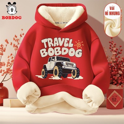 Áo nỉ lót lông cho bé trai BOBDOG, áo hoodie bé trai chất vải nỉ nhung in hình BTS ô tô cute cho bé