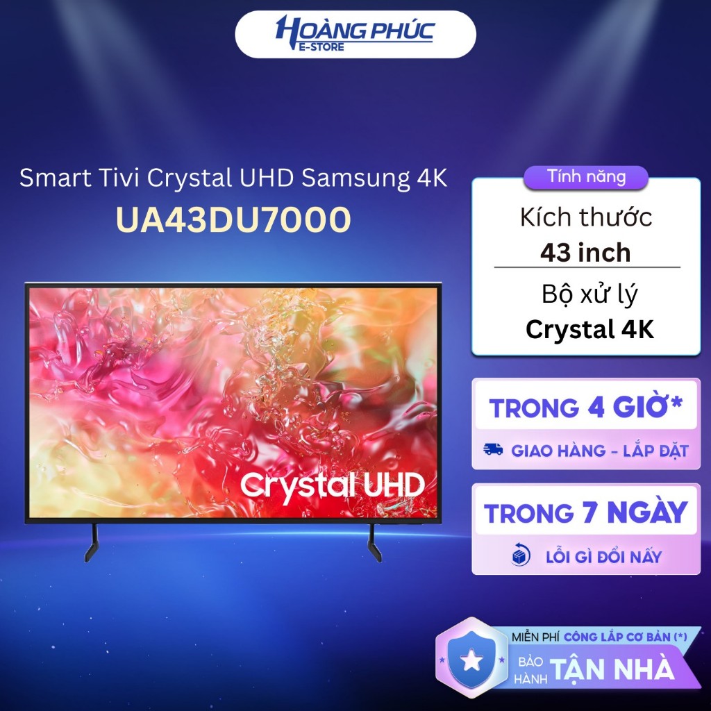 UA43DU7000 - Smart TV SAMSUNG 43 Inch Crystal UHD DU7000 4K UA43DU7000KXXV (Không Voice Control) {To