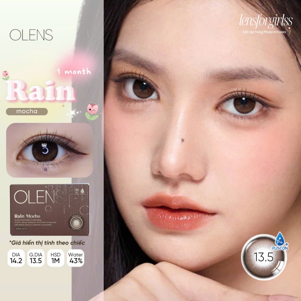 (OLENS) LENS 1 THÁNG | Kính áp tròng GIÃN TRÒNG RAIN MOCHA chính hãng KOREA | LENSFORGIRLSS