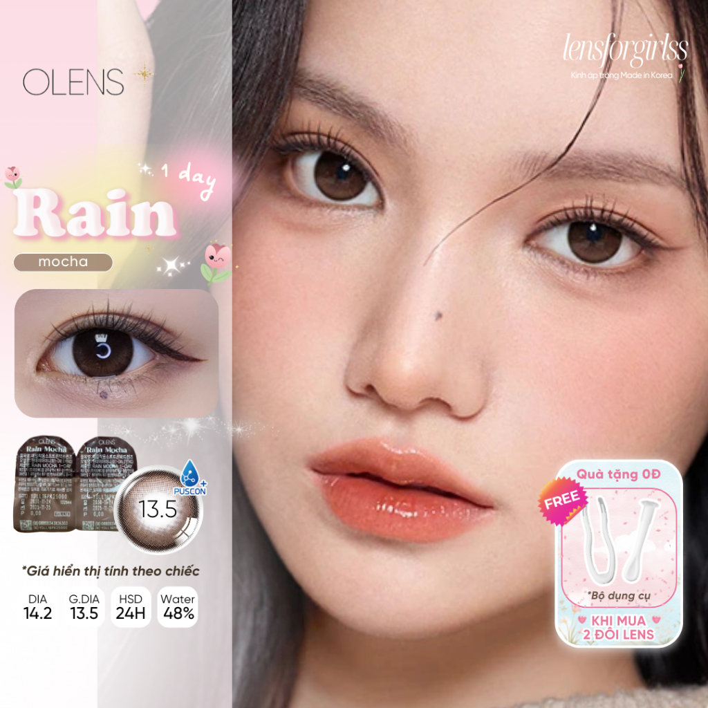 (OLENS) Lens 1 ngày | Kính áp tròng GIÃN TRÒNG - RAIN MOCHA chính hãng OLENS KOREA | LENSFORGIRLSS