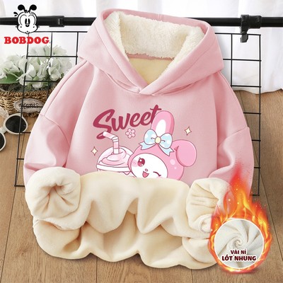 Áo nỉ lót lông cho bé gái BOBDOG, áo hoodie cho bé gái chất nỉ nhung dày dặn in hình thỏ melody cute
