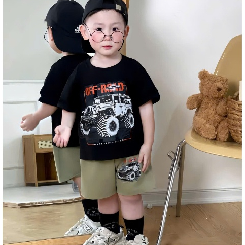 [Xưởng May Mạnh Hoa] SET cộc tay bé trai- đồ mặc đi chơi hình chiếc Ô TÔ BÁN TẢI khỏe khoắn, chất liệu cotton sz 8-30kg