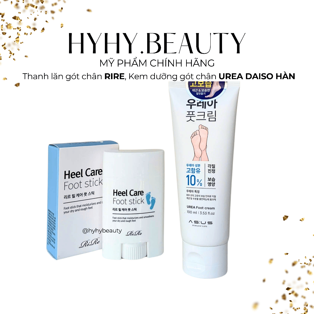 Thanh lăn gót chân RIRE HEEL CARE FOOT STICK, Kem dưỡng da chân UREA FOOT CREAM Daiso Hàn