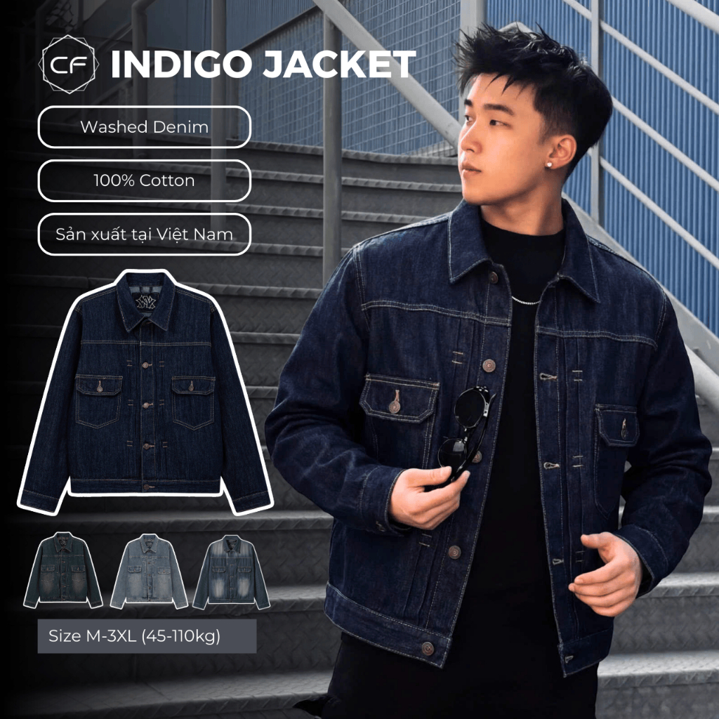 [CLEAN FIT] INDIGO DENIM JACKET, ÁO KHOÁC JEAN NAM DÁNG BOXY, ÁO KHOÁC BÒ NAM CAO CẤP