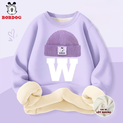 Áo nỉ thu đông bé gái BOBDOG, áo dài tay chất nỉ nhung mềm mịn ấm áp in hình chữ HI, W cute cho bé