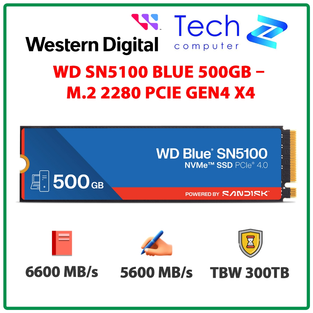 Ổ Cứng SSD WD SN5100 Blue 500GB M.2 2280 PCIe Gen4 x4 (Đọc 6600MB/s - Ghi 5600MB/s)