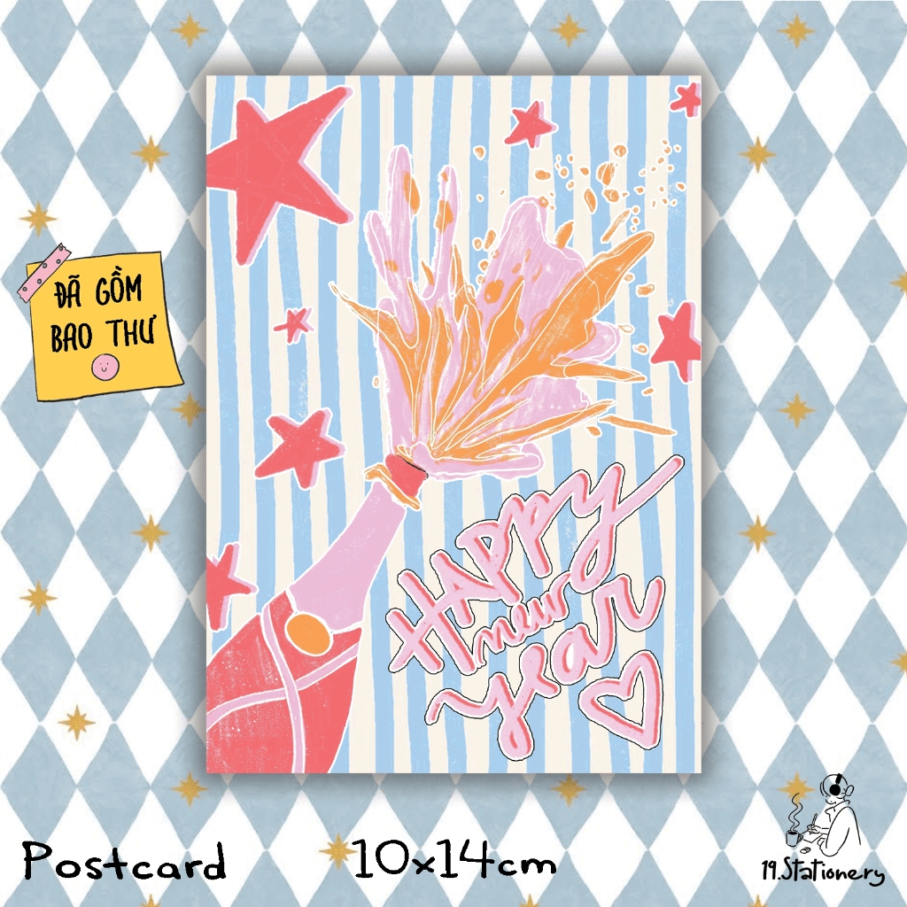 Thiệp Viết Tay Happy New Year - Lời Nhắn Vui Vẻ - Postcard Happy New Year - Văn Phòng Phẩm 19 - 2
