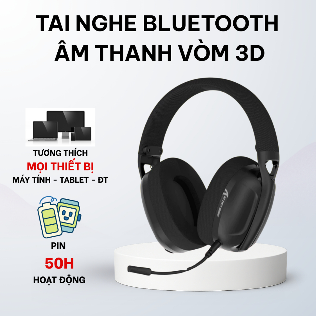 Tai Nghe Bluetooth Chụp Tai Không Dây Headphone Attack Shark L80 Âm Bass 3D Chơi Game Giải Trí