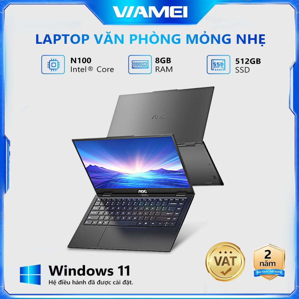 Laptop AOC N141M31 14.1 inch – Intel N100, RAM 8GB, SSD 512GB, Màn hình FHD IPS, Máy mới 100%, chính