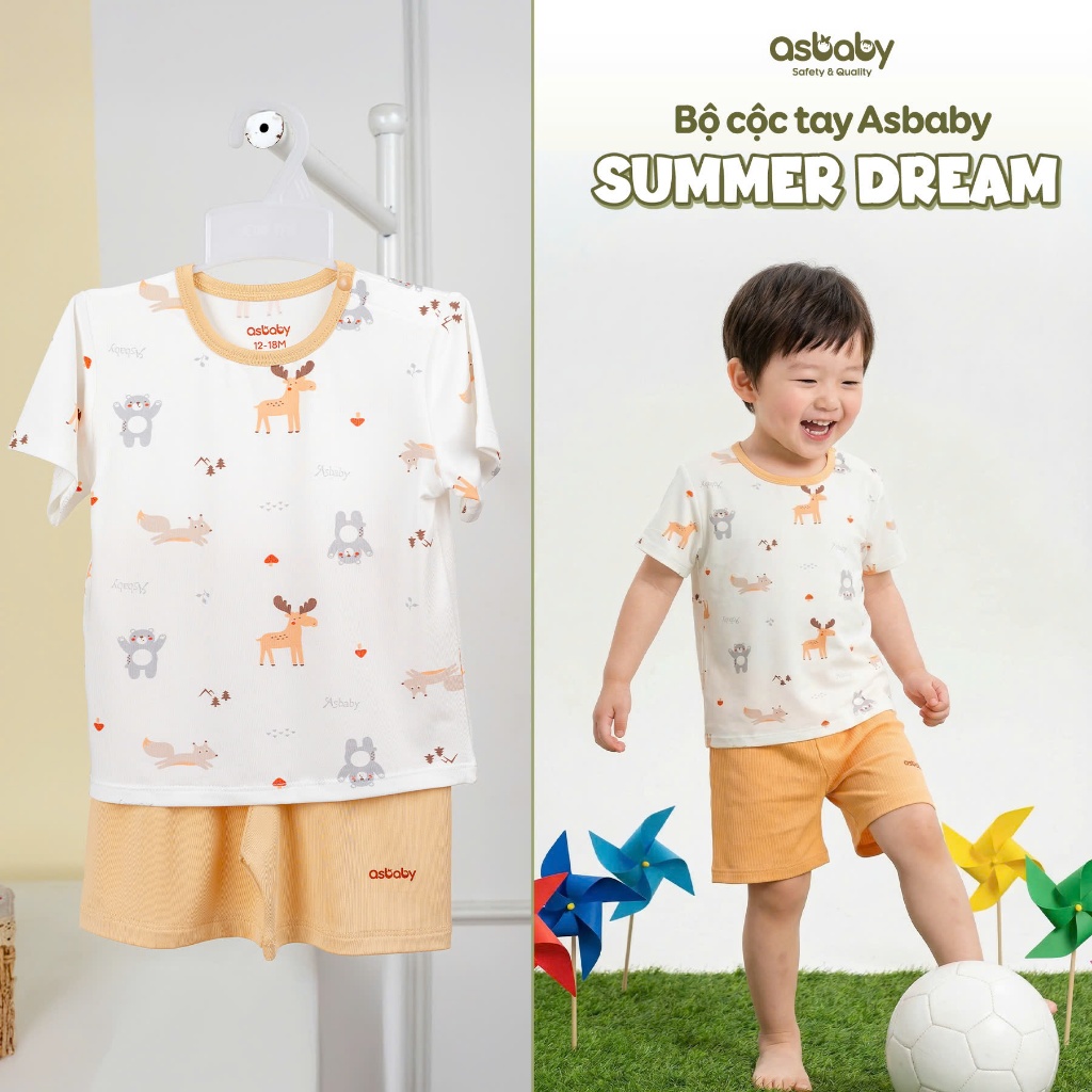 Bộ cộc tay Summer Dream thương hiệu Asbaby cho bé trai, bé gái size 9 tháng đến 6 tuổi